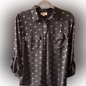 LOFT Outlet Black and Silver Polka Dot Blouse